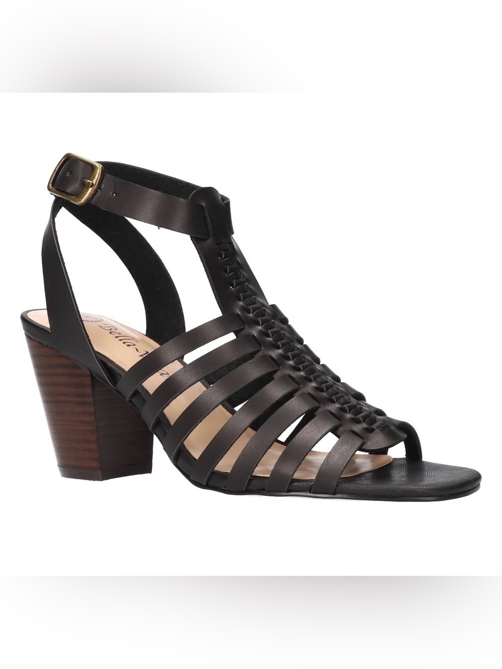 Bella Vita Black Huarache Block Heel Sandals 7W Wide NWOT $100 Retail